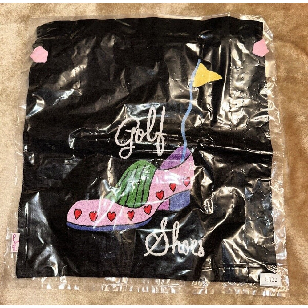 New Jazzd Golf Shoes Storage Bag Black Drawstring Closure Embroidered